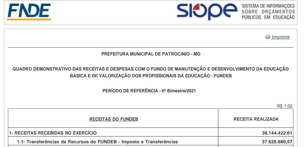 Reprodução SIOPE